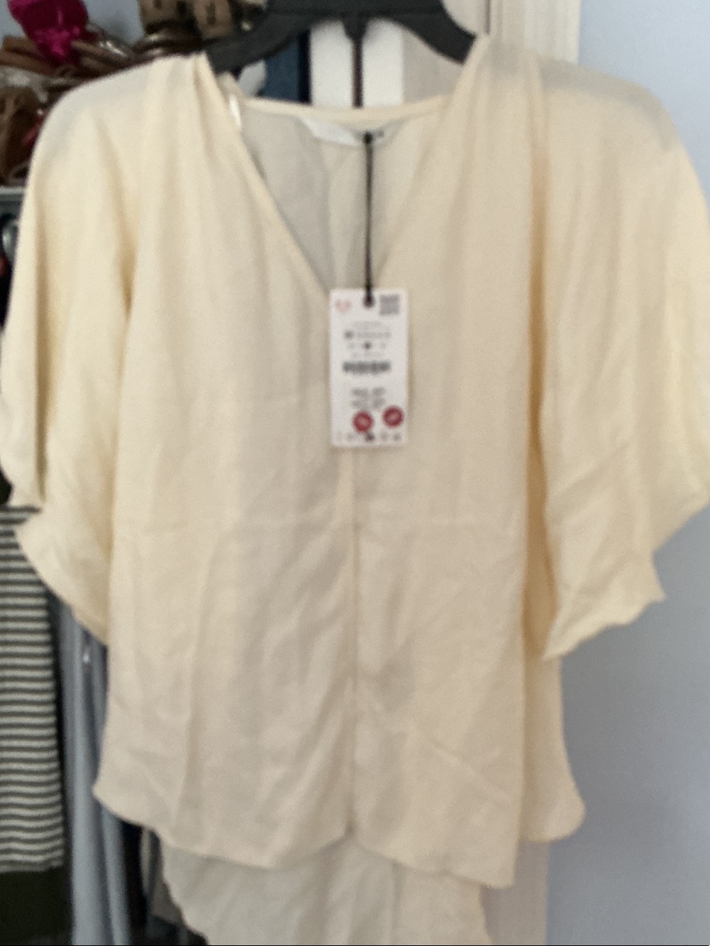 Zara Cream V-Neck Flowing Blouse